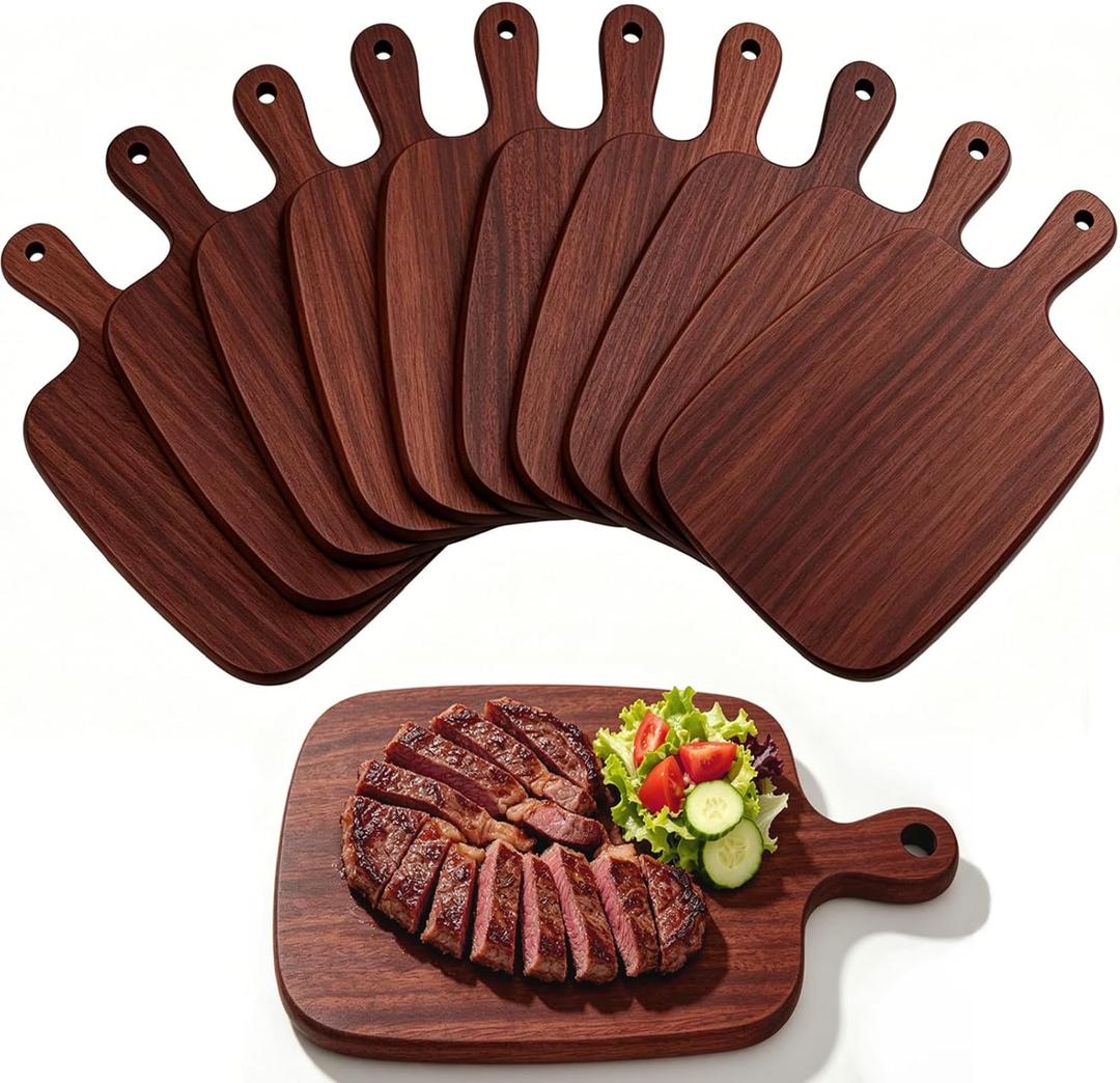 Wood Cutting Board With Handle, ebony wood cutting board, Double-Sided Use, Groove design, Small Charcuterie Boards for Family Dinner, Pizza, Bread, Cheese, Fruit, Steak, Vegetables (12 x 7.9 Inch)