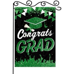 Congrats Grad Garden Flag, Graduates Caps Diploma Ceremony Class 2025 Yard Outdoor Decoration,12x18 Inch Double Sided Outside, GREEN , Pack of 9