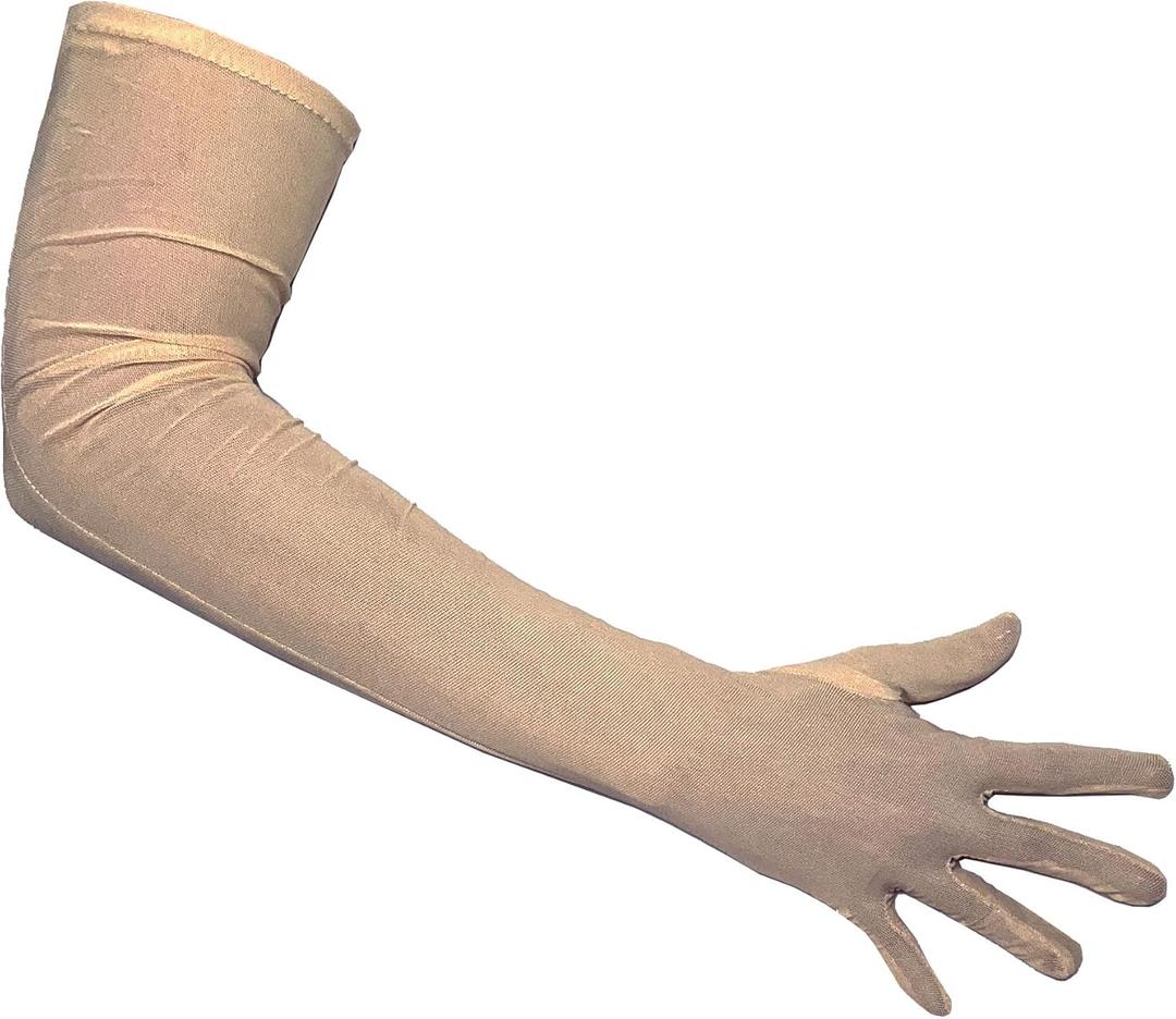 3 x Unicorns Poop Glitter Nude Flexible Stretch Mesh Sheer Gloves in Beige, Tan, Brown; Opera Length; Unisex; One Size Fits All (Beige)