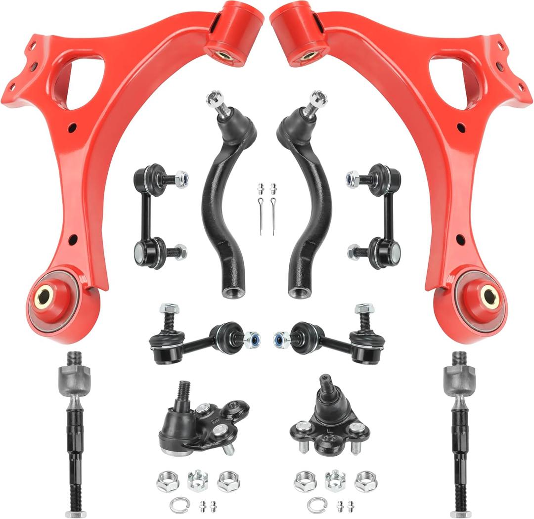 Front End 12pc Lower Control Arms Suspension Kit for 2006-2011 Honda Civic, Upgraded PU Bushings, 8th Gen Civic Suspension Kit Replacement - Red