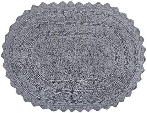 DII Crochet Collection Reversible Bath Mat, Small Oval, 17x24, Gray