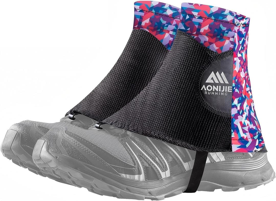 AONIJIE Low Trail Gaiters Reflective Ankle Gators Protective Shoe Covers with UV Protection & Breathable & Sand Prevention for Triathlon Marathon Hiking (Black Purple)