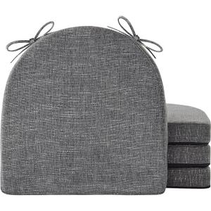 Chair Cushions for Dining Chairs with Ties and Removable Cover, Dining Kitchen Chair Pads with Non-Slip Bottom, High-Resilience Indoor Seat Cushions, 16'' x 16'' x 2'', Set of 4, Dark Grey