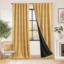 jinchan 95% Blackout Bohemian Moon Phase Print Bedroom Curtains 108 Inch Long Mustard Curtain Rod Mouth Kids Room Insulated Yellow Curtains Set 2 Panels