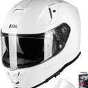 LEM Motorcycle Helmets Full Face for Men, Motorcycle Helmet for Adults, DOT Certified, PINLOCK & DVS Dual Vision, Motorcycle Street Bike Helmet, Bluetooth Speaker Pockets (White X-Large) VZN FP09 (White, XL)