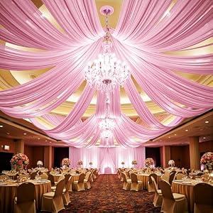 Party Village 10 Panels 5ftx30ft Light Pink Ceiling Drapes for Wedding Parties
