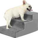 Dog Stairs for Small Dogs, 3 Tiers Pet Stairs for High Beds and Couch, Density Foam Durable Ramp with Non-Slip Fabric Cover for Puppy, Cats