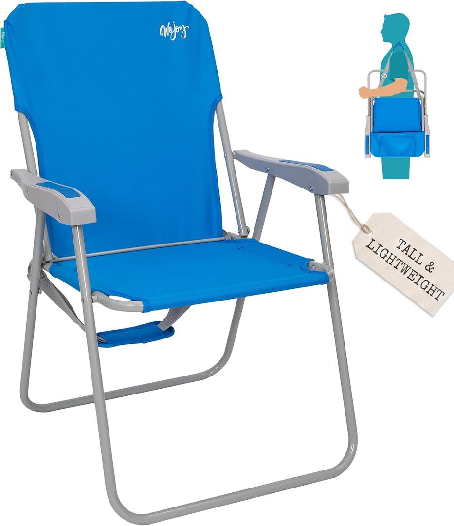 #WEJOY Folding Beach Chair for Adults, Lightweight Beach Chair with Shoulder Straps, High Back Camping Chairs with Hard Armrest, Supports 300lbs for Outdoor Lawn Concert