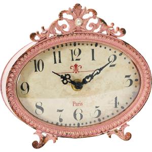 Creative Co-Op Decorative Antiqued Pewter Mantel Clock, Pink