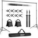 EMART Backdrop Stand 10x7ft(WxH) Photo Studio Adjustable Background Stand Support kit with 2 Crossbars, 8 Clamps, 2 Sandbags and Carry Bag for Parties, Events Decoration, Wedding, Photography, Black