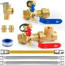 3/4 Inch Tankless Water Heater Valve Kit with Pressure Relief Valve and Gas Connectors,Clean Brass & NPT Thread