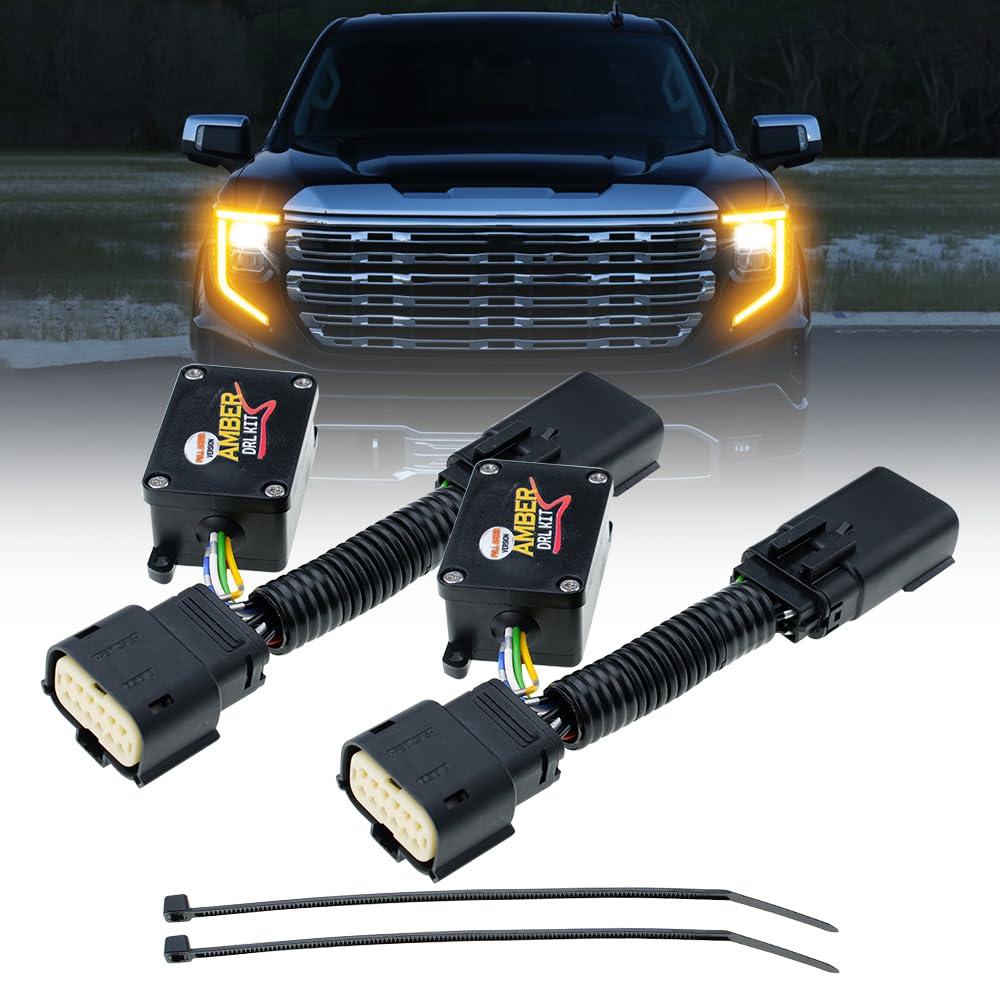 Full Time Amber DRL Kit Daytime Running Light Override Harness Mod for Day&Night Full Amber Fits 2023-2026 GMC Canyon 2022-2026 GMC Sierra Chevrolet Silverado 1500 Refreshed Plug and Play No Cutting