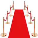 VEVOR Stanchion Post, 8 Pcs Crowd Control Barrier Set with Red Carpet, 6 Red Velvet Ropes, Stainless Steel Gold Stanchion Post Queue with Hollow Base for Theater, Party, Wedding, Exhibition (Gold)