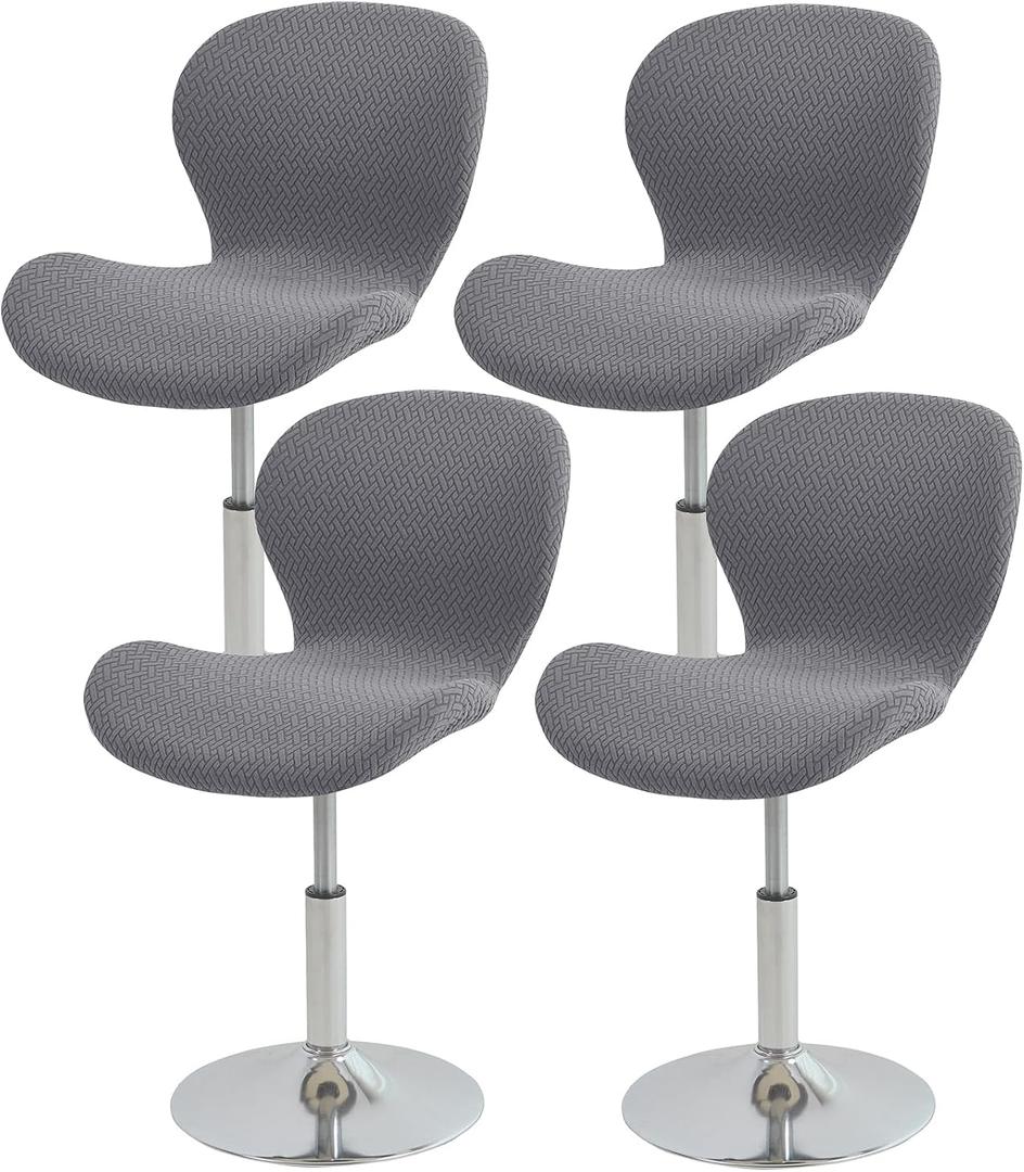 Gollense Bar Stool Covers with Backs, Set of 4 Stretch Jacquard Barstool Seat Covers, Washable Swivel Pub Counter Height Chair Slipcover Protector for Home Kitchen Cafe (T-Shaped Jacquard-Dark Grey)