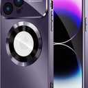 Magnetic for iPhone 14 Pro Max Case, Compatible with MagSafe, Built-in Camera Lens Protector, Logo View, Military Grade Drop Proof Phone Case Cover, Purple