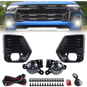 KAMDKI LED Fog Light Set 5pcs Compatible for 2023 2024 Chevrolet Colorado Front Bumper Lamp Assembly With Wire Harness Bulbs Cover Bezels 42737706 42737708 GM2592334 GM2593334