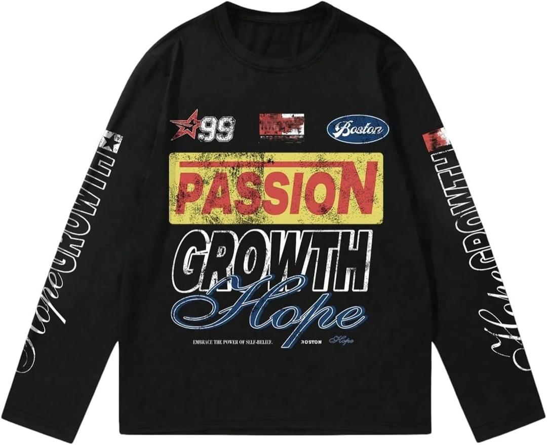RoseSeek Men's Number Print Jersey Tops Graphic Tee Long Sleeve Crew Neck T-Shirt Streetwear (XX-Large, Black)