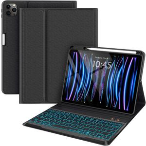 Keyboard Case for iPad Pro 12.9 inch Compatible for iPad 12.9-inch 2022/2021/2020 (6th/5th/4th Gen) with Pencil Holder,Smart Folio Tablet Cover with 7 Color Backlit Detachable Wireless Keyboard