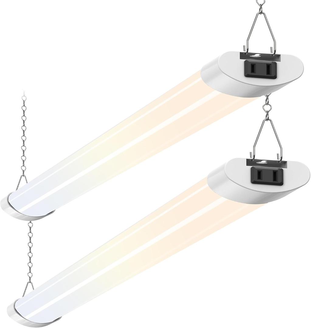 ALUSSO LED Shop Lights 4FT for Garage, 4800LM Super Bright, Adjustable 2700K 3000K 4000K 5000K 6500K, 120V, Warm to Cool Daylight Linkable Shop Lights for Workshop/Basement, ETL Listed, 2 Pack