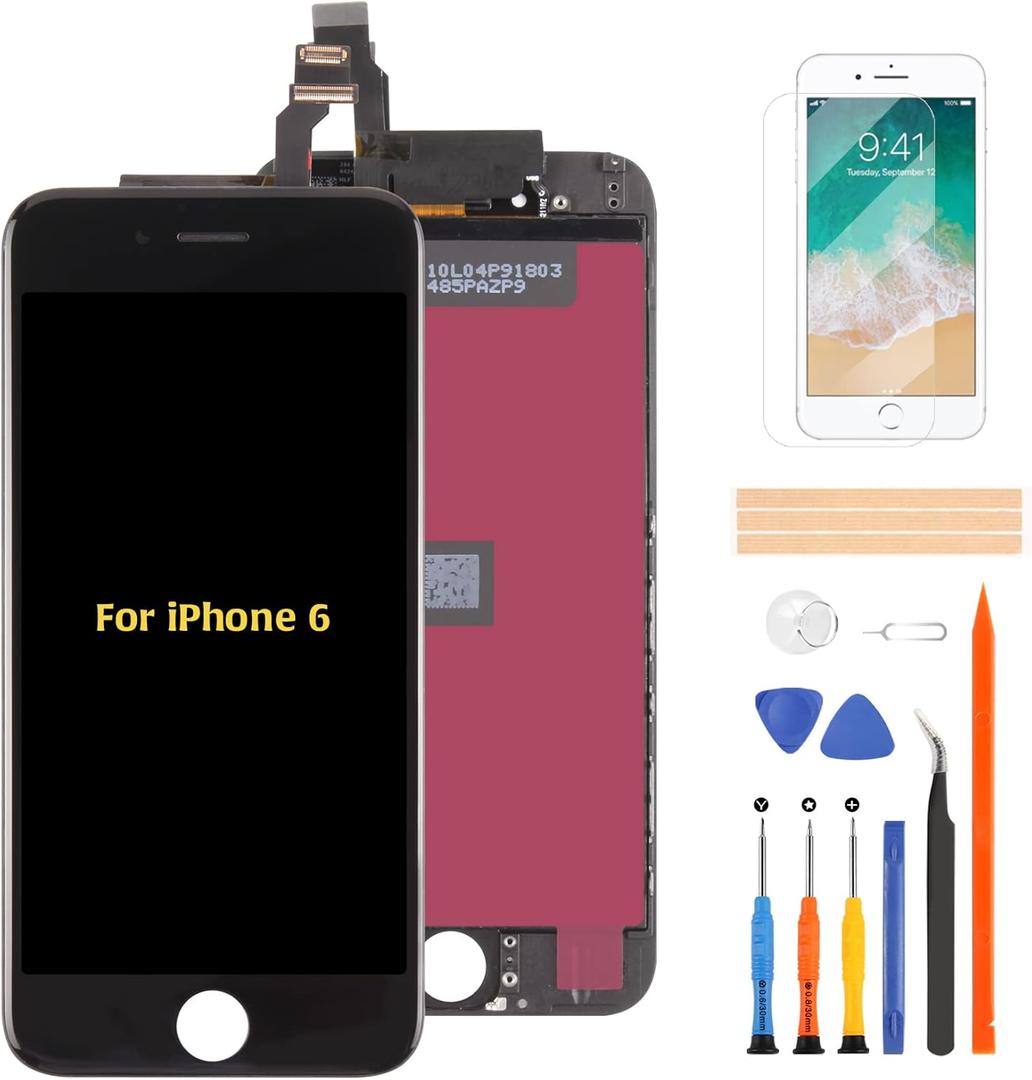 A-MIND 4.7 inch for iPhone 6 Screen Replacement Touch Screen Digitizer A1549 A1586 A1589 LCD Display Full Assembly Repair Kits, with Screen Protector+Tools (Black)