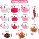 21 PCS Pink Pumpkins Set for Thanksgiving Decor, 3 Sizes Fake Velvet Pumpkin Mini Foam Pumpkin for Thanksgiving Farmhouse Fall Harvest Decorations Halloween Party Autumn Table Centerpiece
