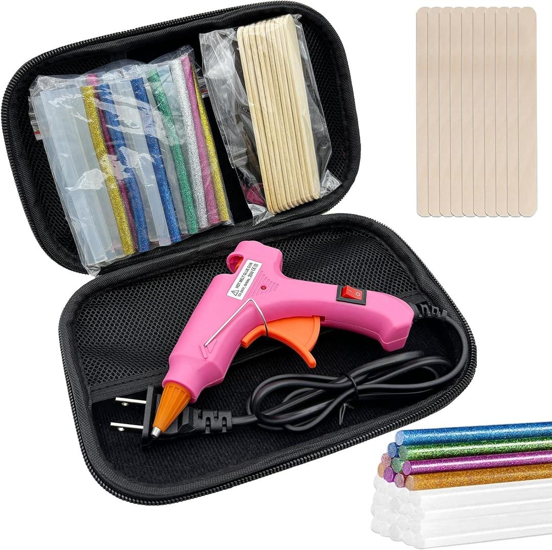 Glue Gun, Hot Glue Gun with 30 Glue Sticks and 10 Wood Craft Sticks, Mini Hot Melt Glue Gun Kit with Carrying Case for Crafts, DIY Arts, Sealing, Home Repairs (Rose +Bag)