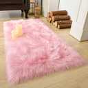 LOCHAS Soft Fluffy Faux Fur Rugs for Bedroom Bedside Rug 2x4 Feet, Washable, Furry Sheepskin Area Rug for Living Room Girls Room, Luxury Shag Carpet Home Decor, Pink