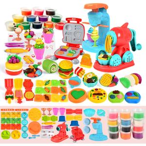 59 PCS 3 in 1 Dough Sets for Kids Ages 3-4-8, Art Crafts Dough Tools Kit, Ice Cream Playset Noodle Hamburger Maker Machine, Kitchen Creations Food Play Toys Toddlers Boys Girls