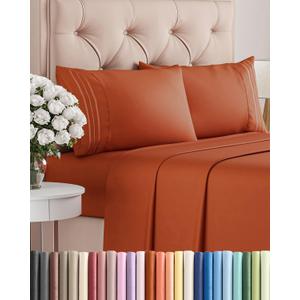 King Size 4 Piece Sheet Set - Comfy Breathable & Cooling Sheets - Hotel Luxury Bed Sheets for Women and Men - Deep Pockets, Easy-Fit, Soft and Wrinkle Free Sheets - Terracotta Oeko-Tex Bed Sheet Set