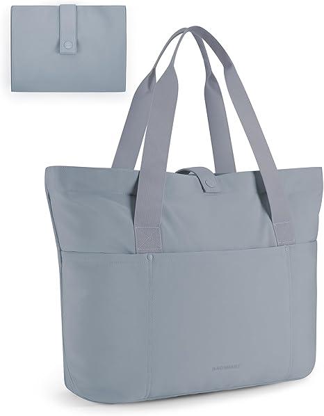 BAGSMART Tote Bag for Women, Foldable Tote Bag With Zipper Travel Large Shoulder Bag Handbag for Work-16.5''l X 6''wx 14''h