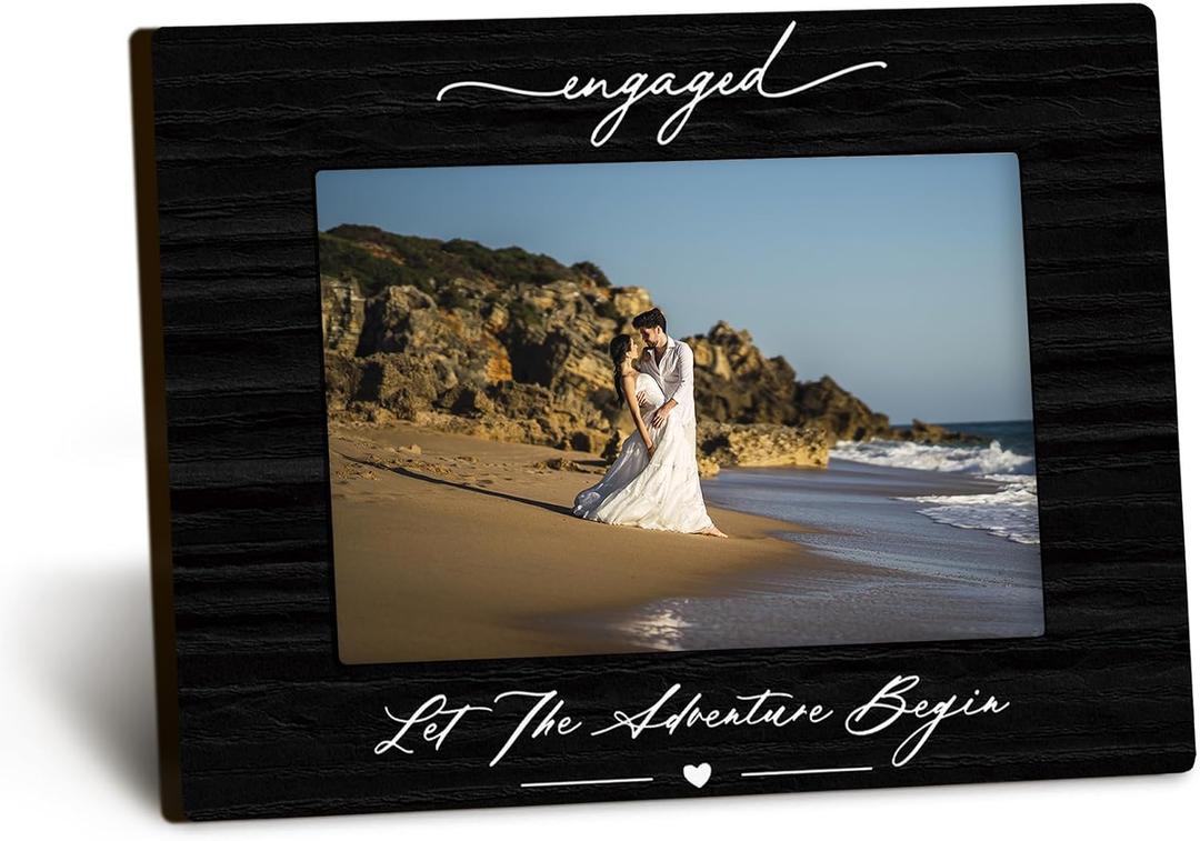 Engagement 4x6 Picture Frame, Engaged Photo Frames, Wedding Gifts for Newlyweds Couple Wife Husband, Let the Adventure Begin Engagement Picture Photo Frames for Desk Decor