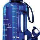 AQUAFIT Half Gallon Water Bottle with Time Marker - Straw & Chug Lid - BPA Free Gym Water Bottle with Straw - Big Gallon Jug (Blue, 64 oz - 2 Lids)