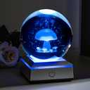 3D Mushroom Crystal Night Light with Multicolor LED Base Glass Laser Engraved Mushroom Figurines Gifts for Boys Girls Lovers Birthday Christmas Room Decor