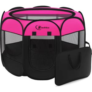 Siedihit Dog Cat Playpen, Large Puppy Pet Playpen, Dog Crate Tent Cage Indoor/Outdoor, Portable Pop Up Dogs Kennel Playpen with Carrying Case for Dogs/Cats/Rabbits, Hot Pink (Rose)
