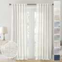 Natural 102 Inch Long Linen Sheer Curtains for Living Room 2 Panels Set Back Tab Pocket Light Filtering Large Window Curtain Drapes for Bedroom Patio Sliding Door Cream/Off White
