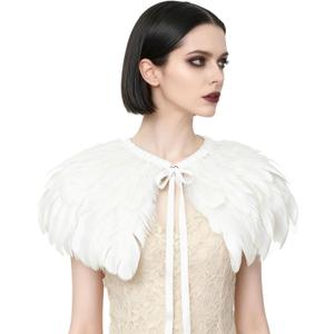 L'VOW Fashion Feather Cape Stole Black White Beige Shawl Iridescent