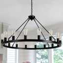 40" Black Wagon Wheel Chandelier,E26 16-Light Large Round Rustic Farmhouse Chandelier Industrial Pendant Light Fixtures for Dining Room Living Room Kitchen Island Entryway Foyer