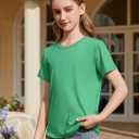 ZDC Girls Short Sleeve T Shirts Kids Crewneck Summer Tops Basic Tees 5-14 Years, 160 (Green)