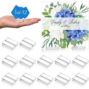 Yalikop Acrylic Place Card Holders 1.2 Inch Name Card Holder Stands Clear Table Number Stands Wedding Sign Holders Display Stand for Table Wedding Photos Office Menu Meeting(12 Pieces)
