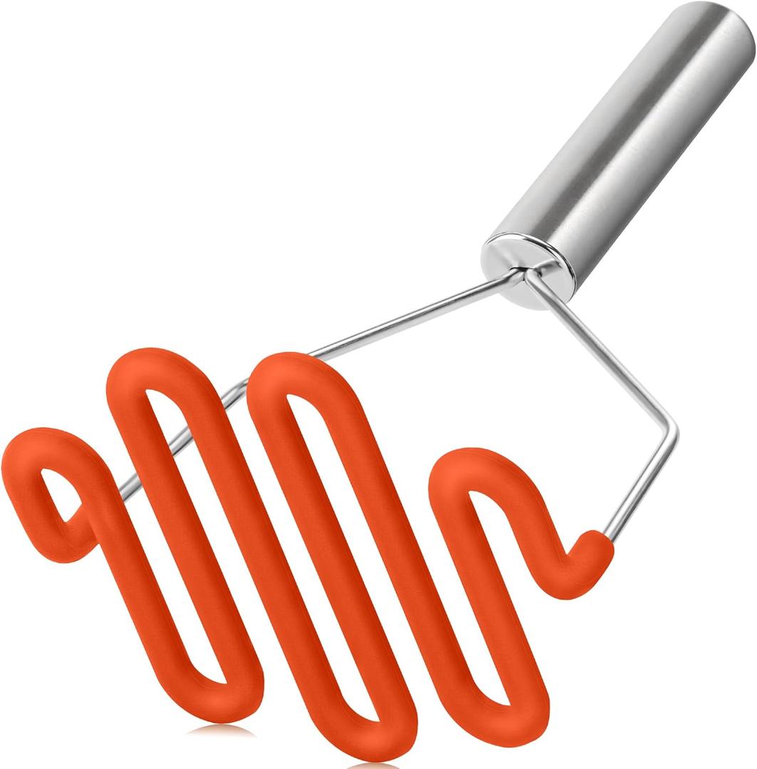 3 x Urbanstrive Non-Scratch Silicone Potato Masher Kitchen Tool, Potatoes Masher Potato Masher Stainless Steel Wrapped In Premium Silicone, Potato Smasher, Orange