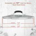 12 Inch Tempered Glass Pot Lid Compatible with 12 Lodge Cast Iron Skillets and 7 Quart Dutch Ovens - Designed with Steam Vent Hole and Heat Resistant Handle
