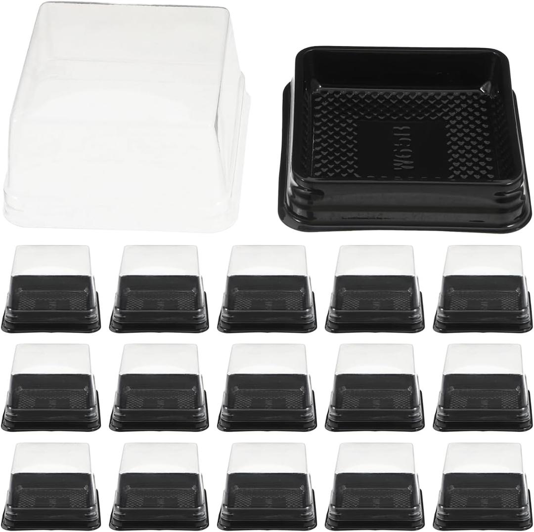 DOITOOL 100Pack Plastic Single Individual Cupcake Muffin Dome Holders, Moon Cake Box Stand, Mooncake Packaging Box with Covers, Cookies Muffins Dome Box Transparent Dessert Boxes- Black ( 5. 7x5.