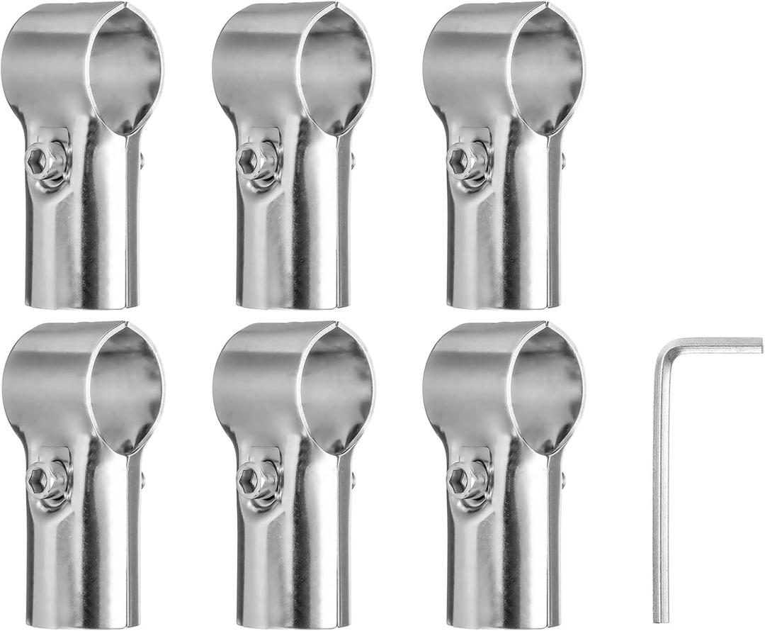 uxcell 6Pcs 180 Degree Structural Pipe Connectors 2 Way End Rails Clamp with Wrench Stainless Steel Corner Pipe Fittings for DIY Shelf Garden Support 1"/1.1" Fit Pipe Dia, Silvery