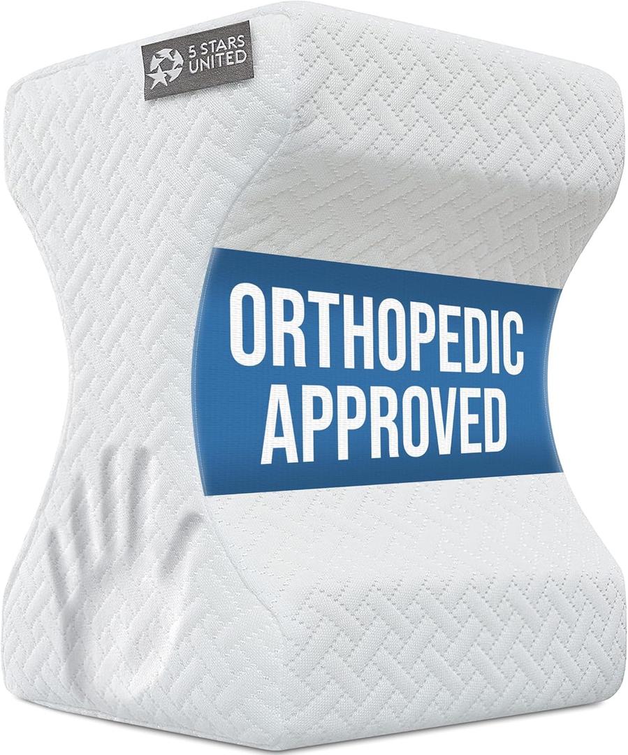 5 STARS UNITED Knee Pillow for Side Sleepers - Hip Pain Relief, Memory Foam Leg Cushion for Side Sleeping - Between Legs Pillow for Sciatica & Lower Back Pain, White (Standard)