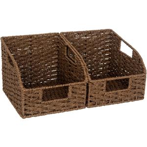 StorageWorks Wicker Baskets for Organizing, Pantry Organizers and Storage, Round Paper Rope Storage Basket for Pantry Shelves, Kitchen Counter, Brown, 2 Pack