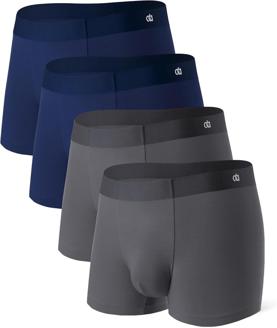 DAVID ARCHY Men's Underwear Trunks Modal Support Pouch Ultra Soft Breathable Seamless Underwear for Men 4 Pack (XX-Large, Navy Blue/Dark Gray)