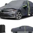 Waterproof Car Cover for 2011-2025 VW Jetta, All Weather Sedan Outdoor Sun UV Rain Dust Snow Wind Protection Cover for Automobiles with Zipper Door & Windproof Bands (Gery)