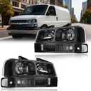 Headlight Assembly for 2003-2014 Chevy Express/SAVANA 1500 | Fit 03-23 Express 2500 3500/09-22 Express 4500 Replacement Black Housing Clear Reflector 4Pcs