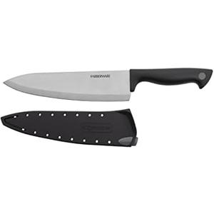 Farberware Edgekeeper 8-Inch Chef Knife with Self-Sharpening Blade Cover, High Carbon-Stainless Steel Kitchen Knife with Ergonomic Handle, Razor-Sharp Knife, Black