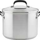 KitchenAid Stainless Steel Stockpot with Measuring Marks and Lid, 8 Quart, Brushed Stainless Steel